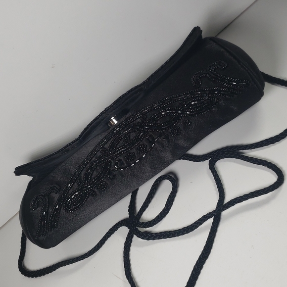 Little Black Purse KATE LANDRY Beaded Evening Clutch Crossbody Rope Strap - Picture 3 of 9